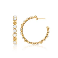 Berry Gem Medium Hoop Earrings in Mother of Pearl