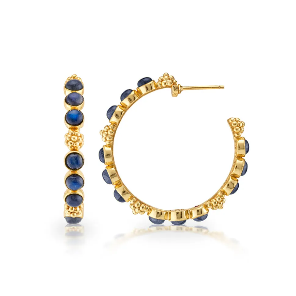 Berry Gem Medium Hoop Earrings in Blue Labradorite