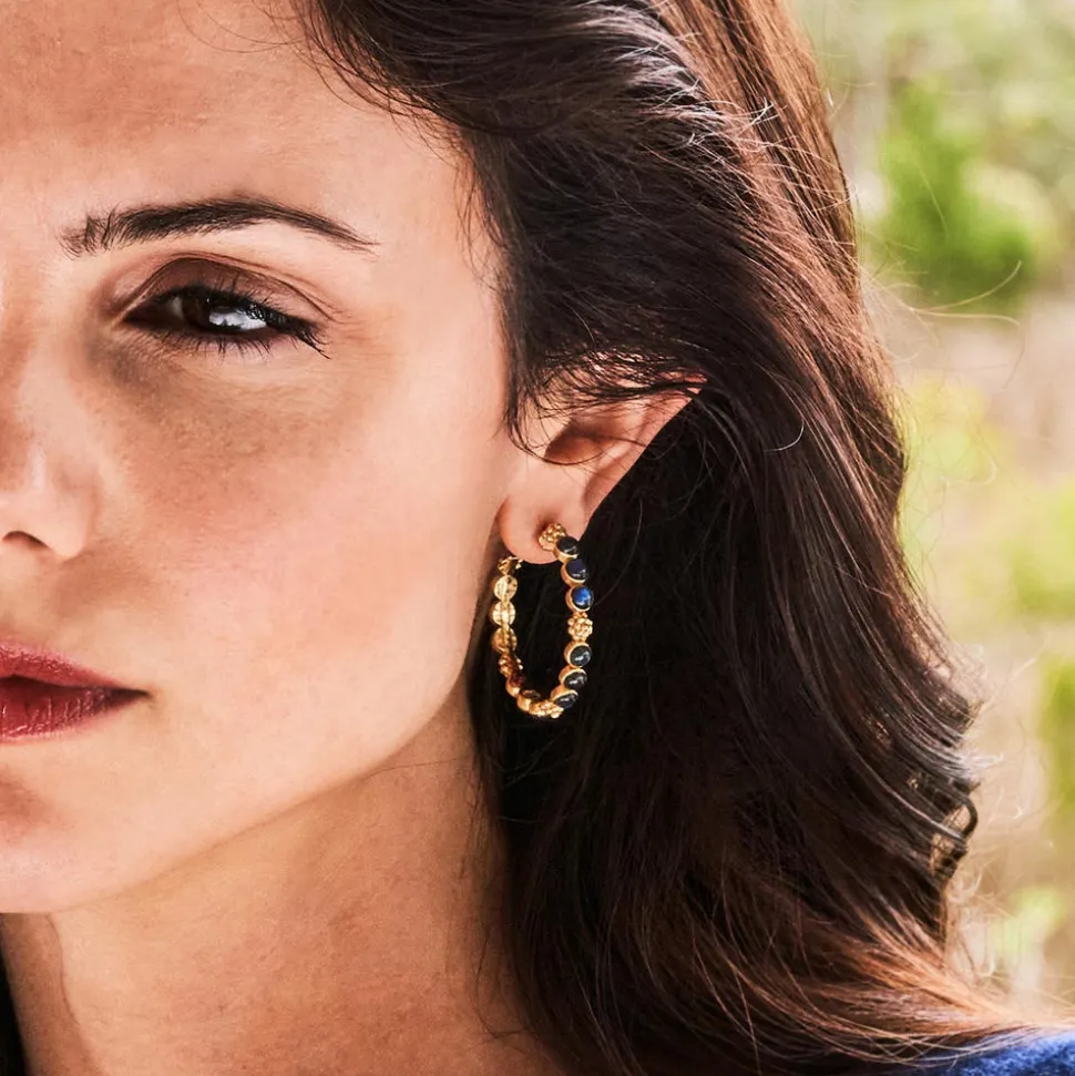 Berry Gem Medium Hoop Earrings in Blue Labradorite