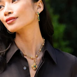 Berry Gem Medium Hoop Earrings in Malachite