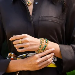Berry Gem Petite Hinged Bangle in Malachite