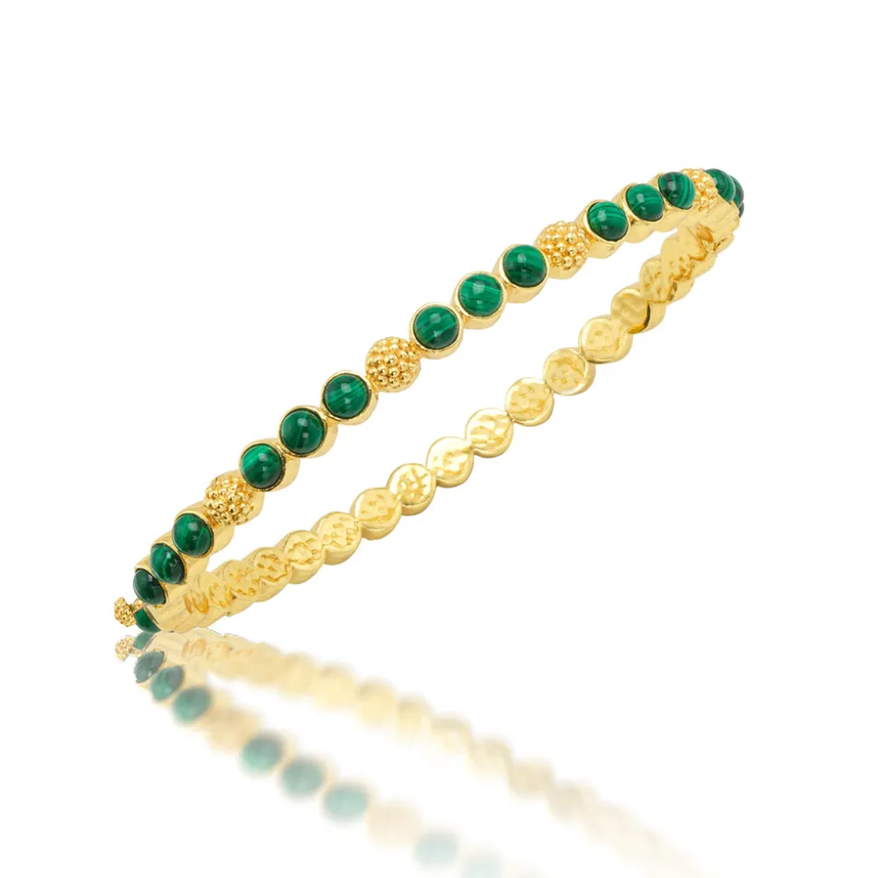 Berry Gem Petite Hinged Bangle in Malachite