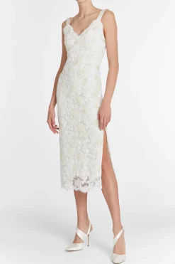 Bianca Beaded Lace Shift Dress With Side Slit