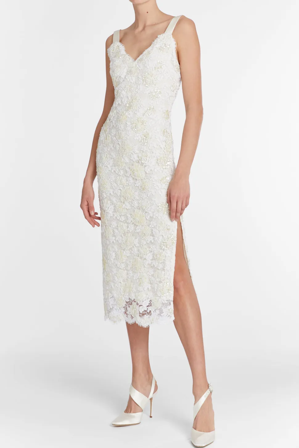 Bianca Beaded Lace Shift Dress With Side Slit