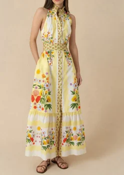 Biba Cotton Maxi Dress in Terrazo Yellow