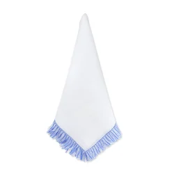 Blue & White Fringe Dinner Napkins, Set of 4