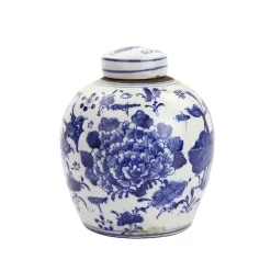 Blue and White Tiny Lid Mini Jar Peony Lotus Motif
