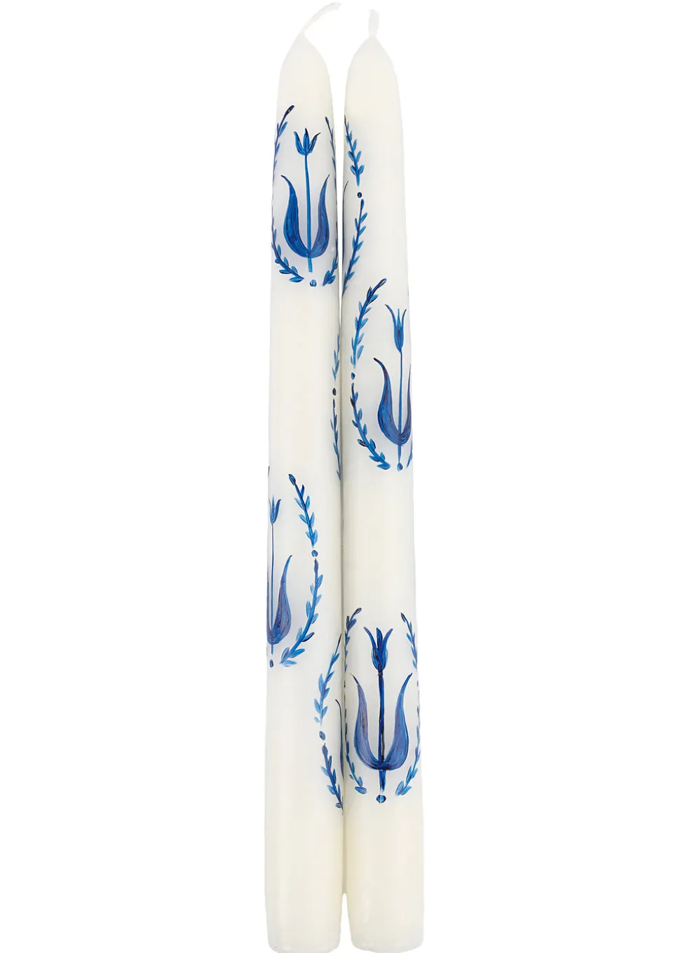 Blue and White Tulip Taper Candles Set of Two