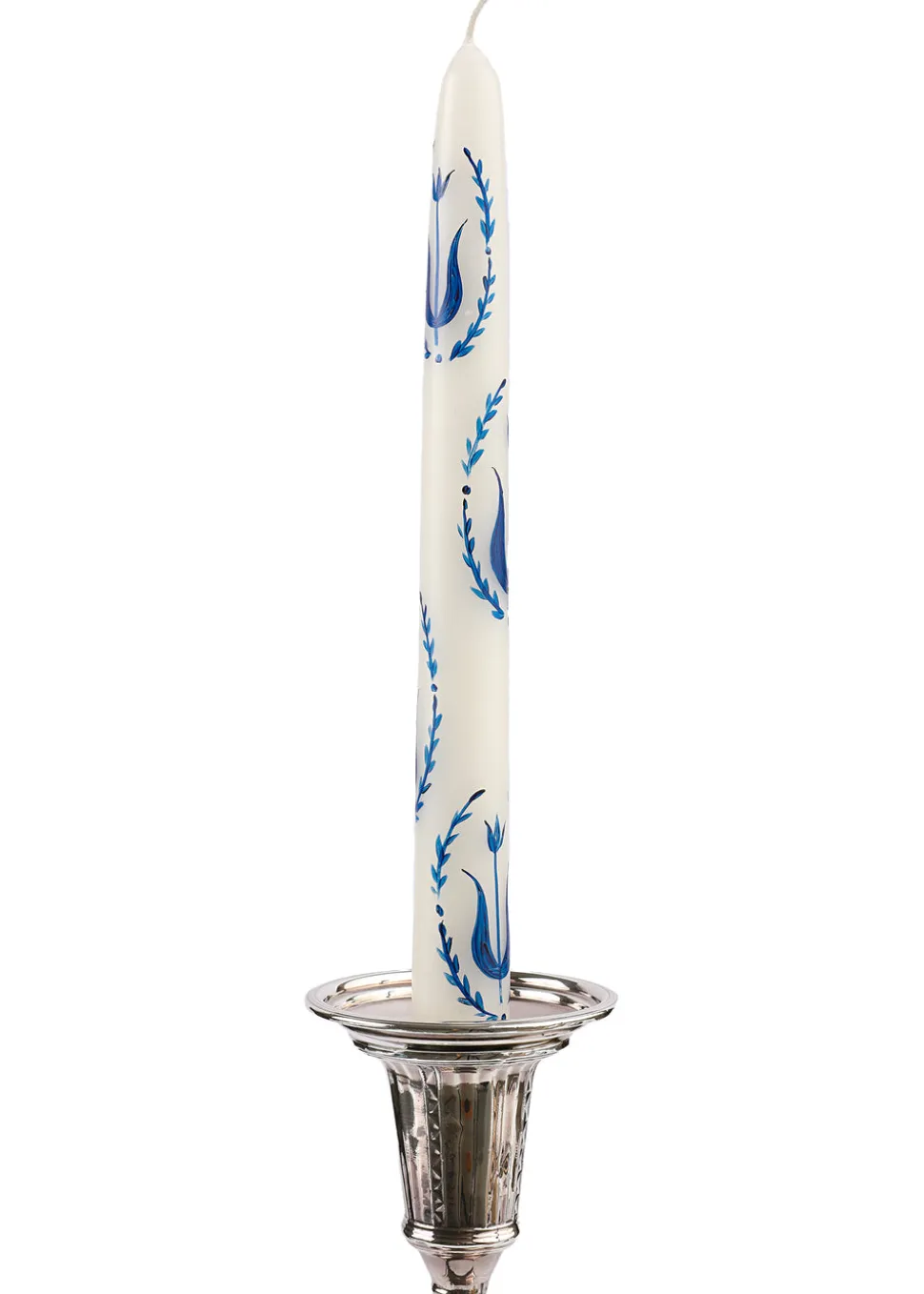 Blue and White Tulip Taper Candles Set of Two