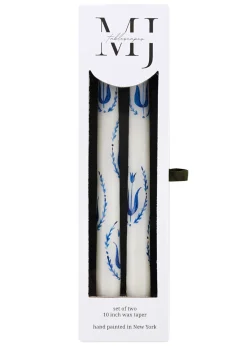 Blue and White Tulip Taper Candles Set of Two
