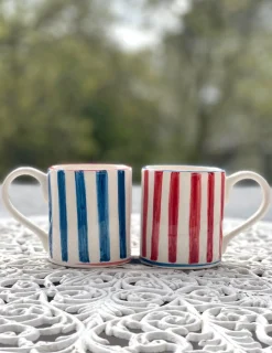 Blue Ceramic Mugs, Set of 6