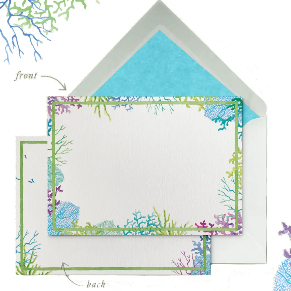 Blue Corals Stationery Cards, Personalized Set of 50