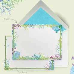 Blue Corals Stationery Cards, Personalized Set of 50