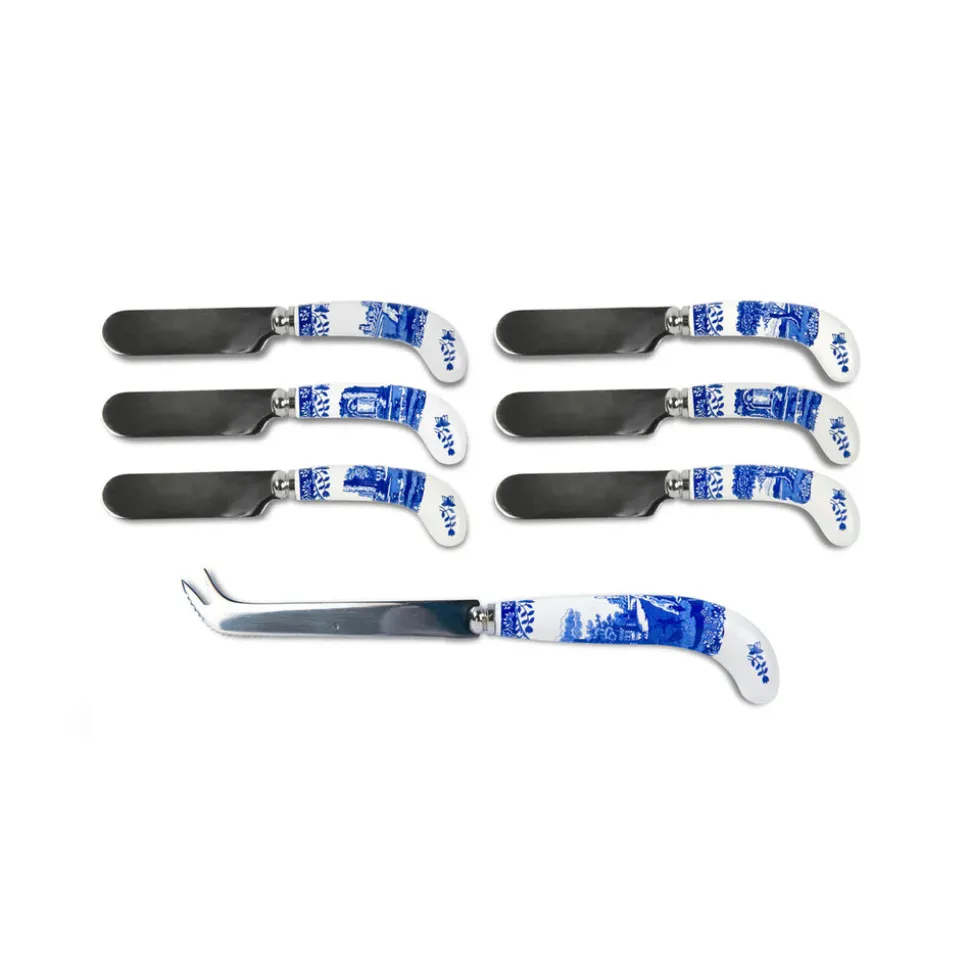 Blue Italian Cheese Knife with 6 Spreaders