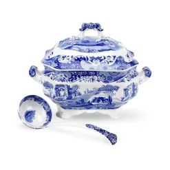 Blue Italian Soup Tureen with Ladle