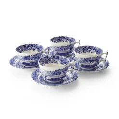 Blue Italian Teacup & Saucers, Set of 4