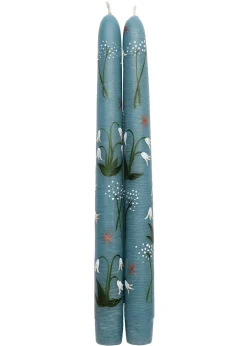 Blue Midnight Lily of the Valley Hand-Painted Taper Candles, Set of Two