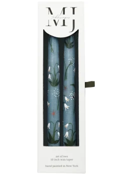 Blue Midnight Lily of the Valley Hand-Painted Taper Candles, Set of Two