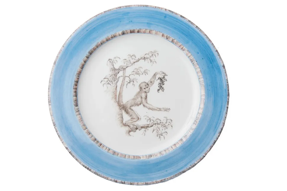 Blue Monkey Dessert Plates, Set of 6