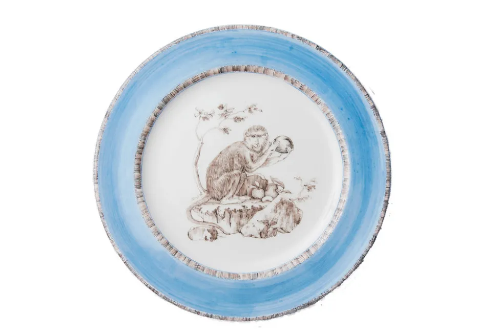 Blue Monkey Dessert Plates, Set of 6