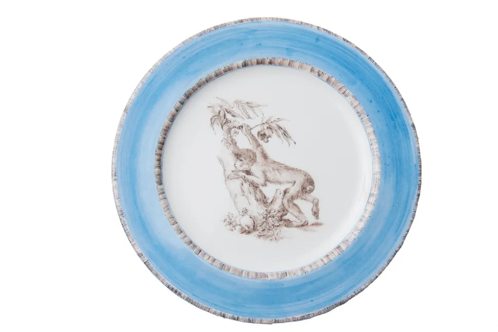 Blue Monkey Dessert Plates, Set of 6
