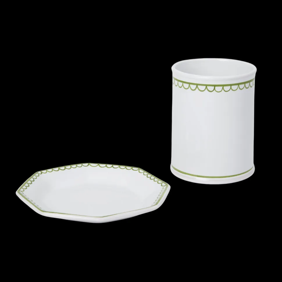 Bouclette Tumbler & Octagonal Petite Plate in Green, Set of Two
