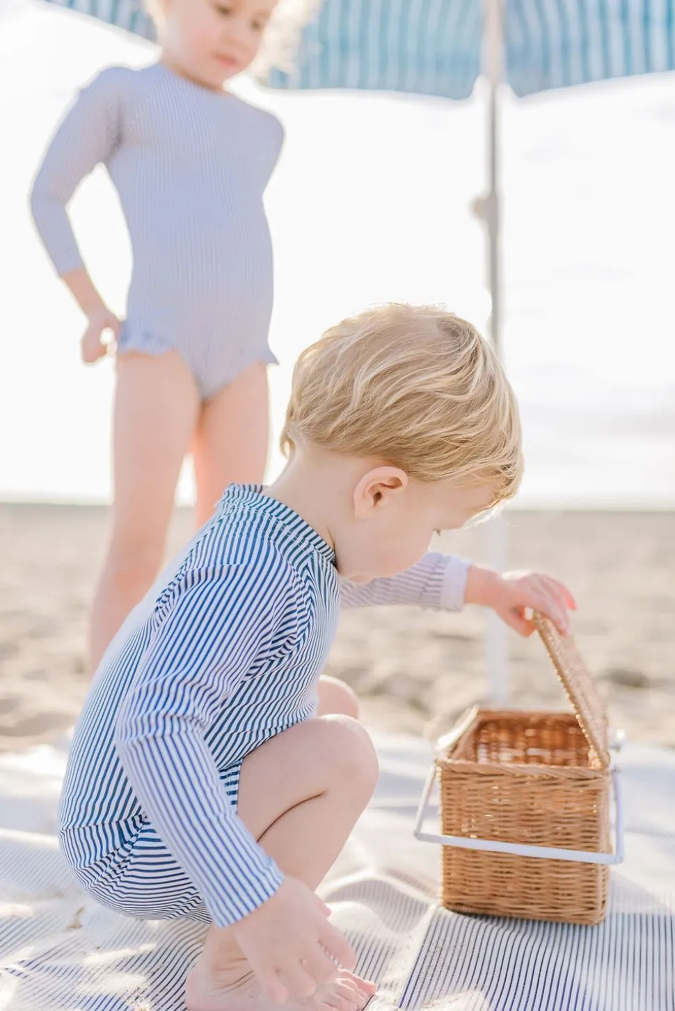 Boys Rashguard One-Piece in Navy Stripe