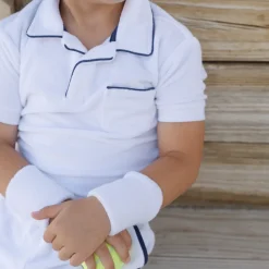 Boys White French Terry Shorts With Navy Trim