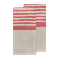 Brittany Natural Tea Towels in Natural & Red, Set of 2