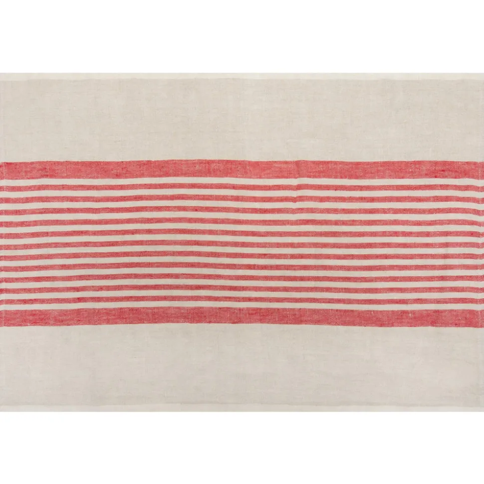 Brittany Natural Tea Towels in Natural & Red, Set of 2
