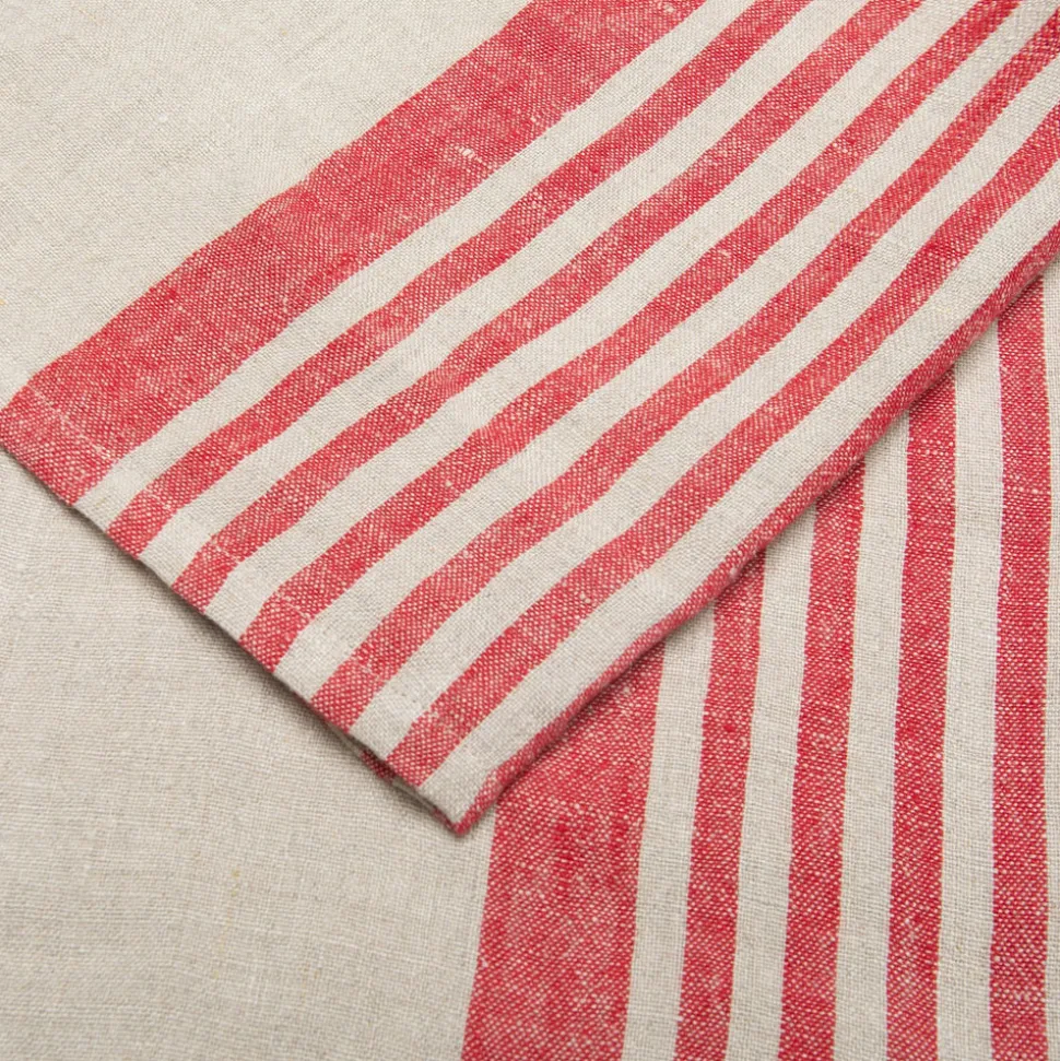 Brittany Natural Tea Towels in Natural & Red, Set of 2