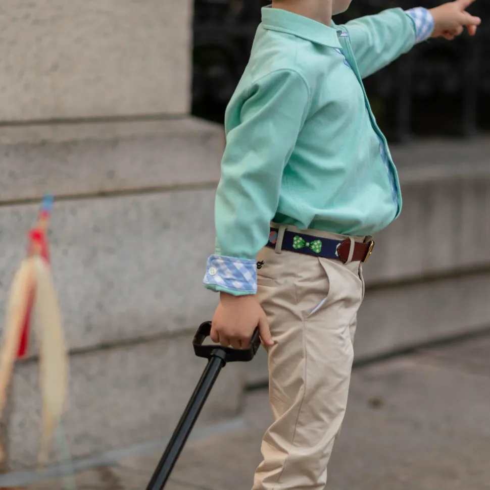 Brooks Button Down in Academy Green with Blue Gingham