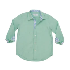 Brooks Button Down in Academy Green with Blue Gingham