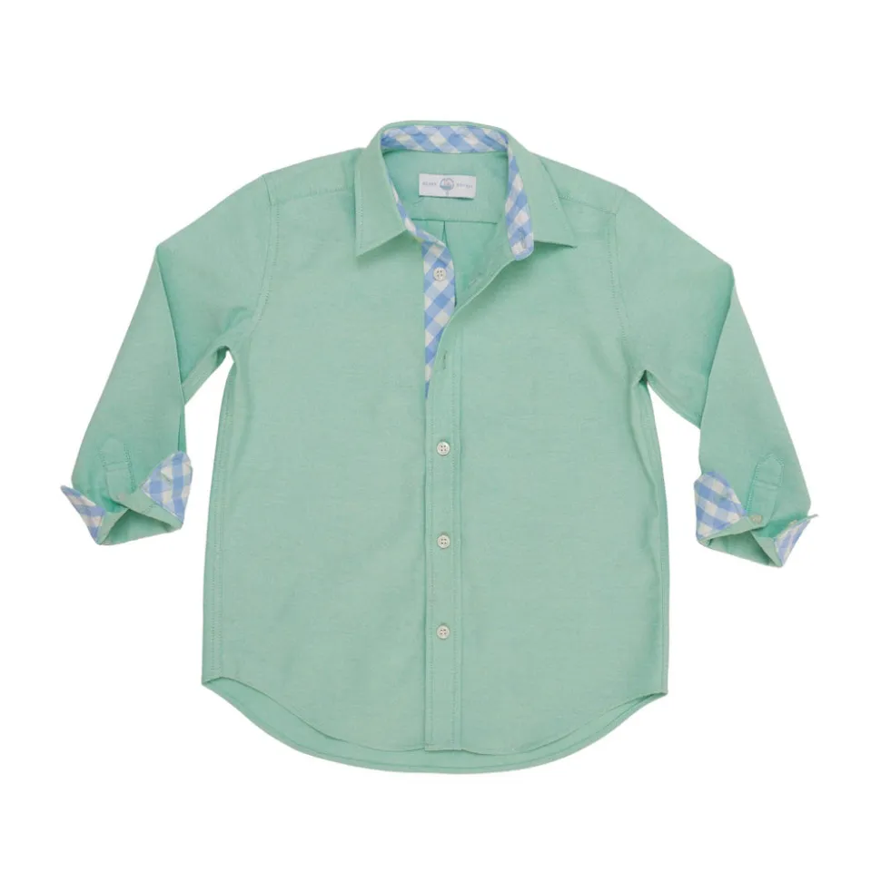 Brooks Button Down in Academy Green with Blue Gingham