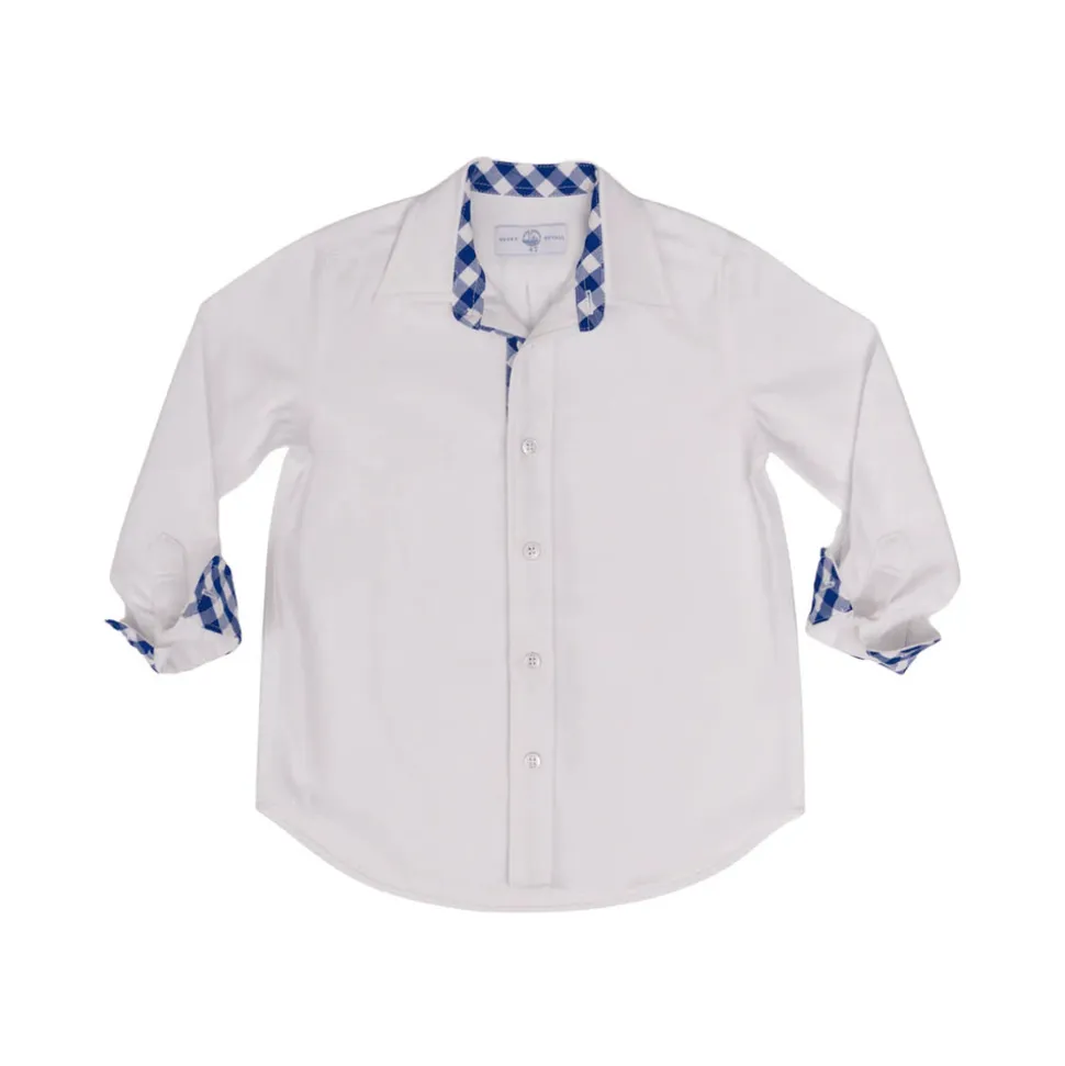 Brooks Button Down in Oxford White with Navy Gingham Trim