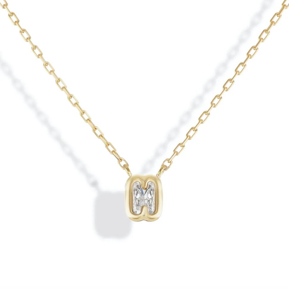 Bubble Bezel Necklace with White Diamond Letter