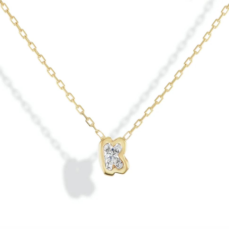 Bubble Bezel Necklace with White Diamond Letter
