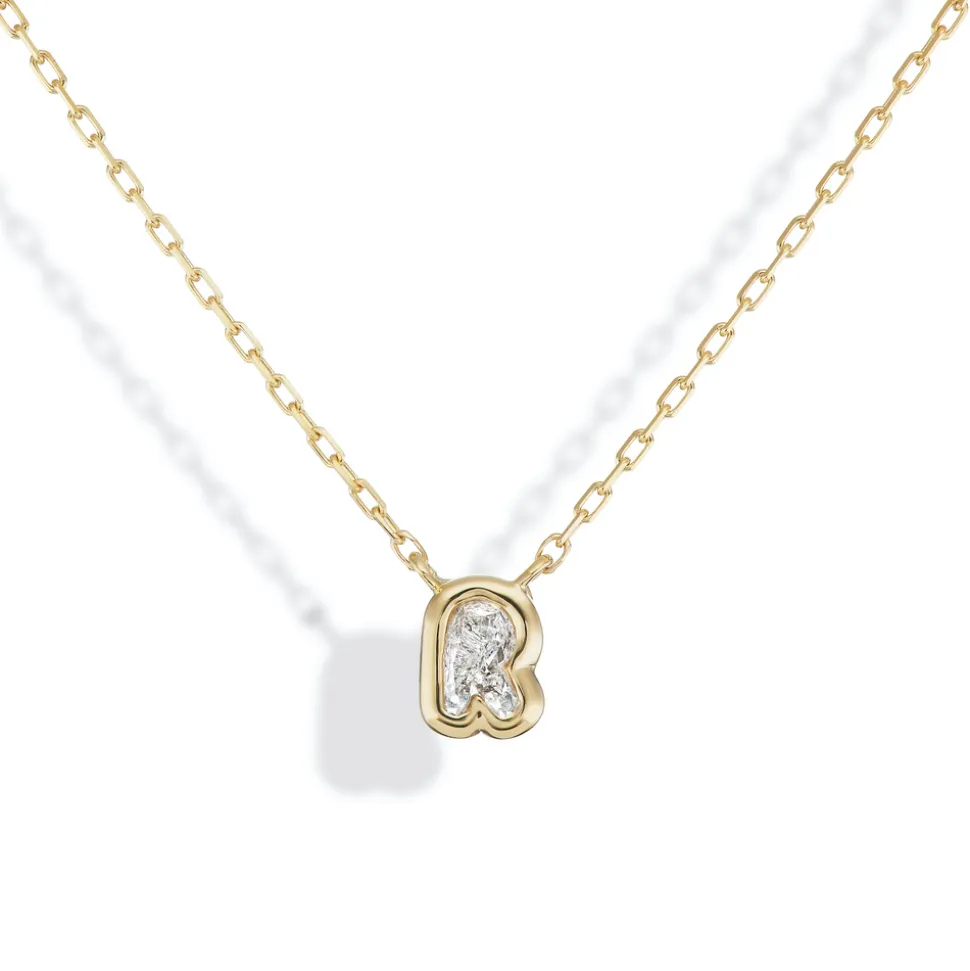 Bubble Bezel Necklace with White Diamond Letter
