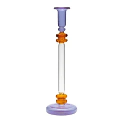Bugle Glass Candlestick in Purple & Amber