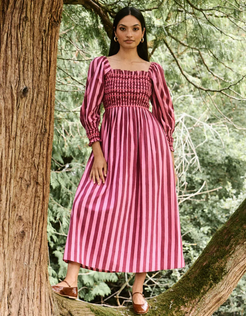 Burgundy Stripe Florence Dress