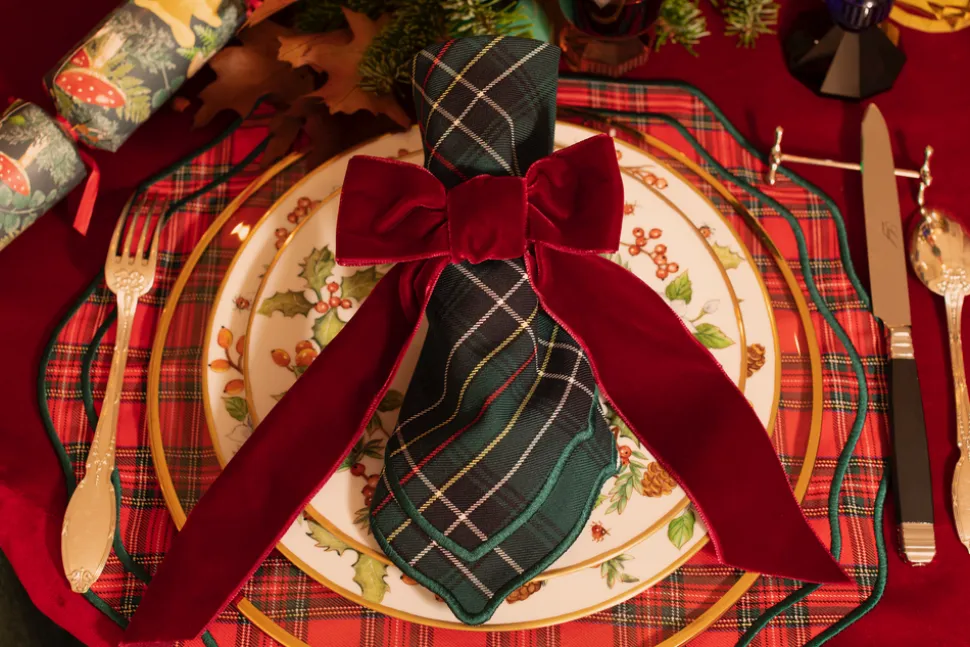 Burgundy Velvet Napkin Bows, Set of 4
