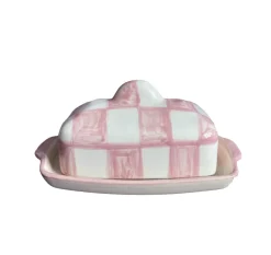 Buttercup Butterdish in White & Pink Checkerboard