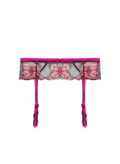 Butterfly Embroidery Garter Belt in Cerise