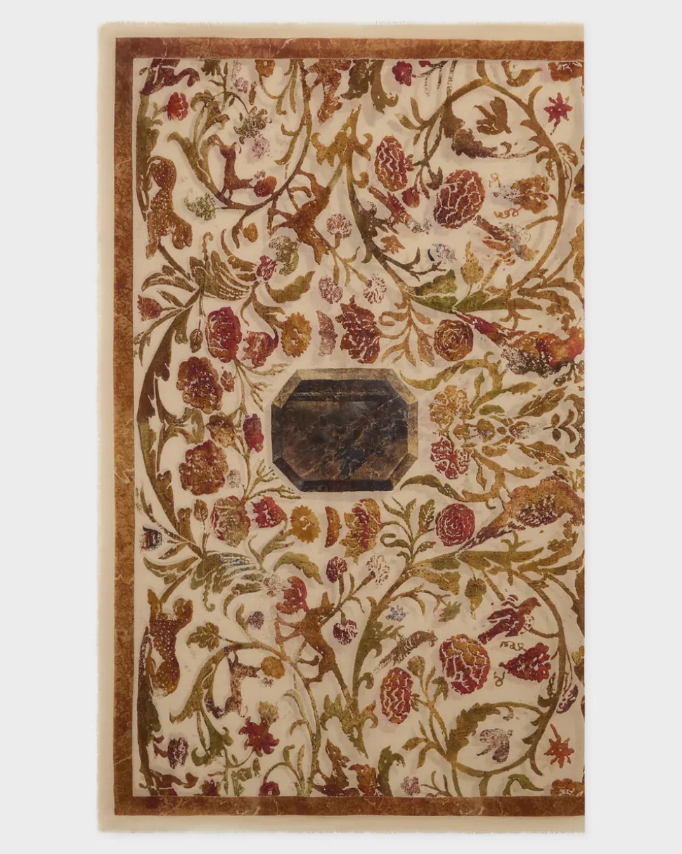 Cabana Pietra Dura Inspired Wool & Silk Scarf in Ivory
