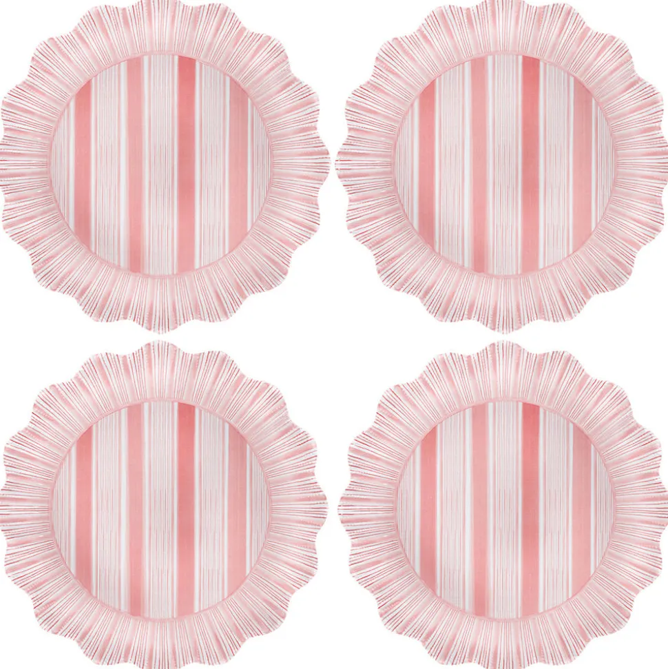 Cabana Stripe Melamine Dinner Plate, Set of 4 in Coral