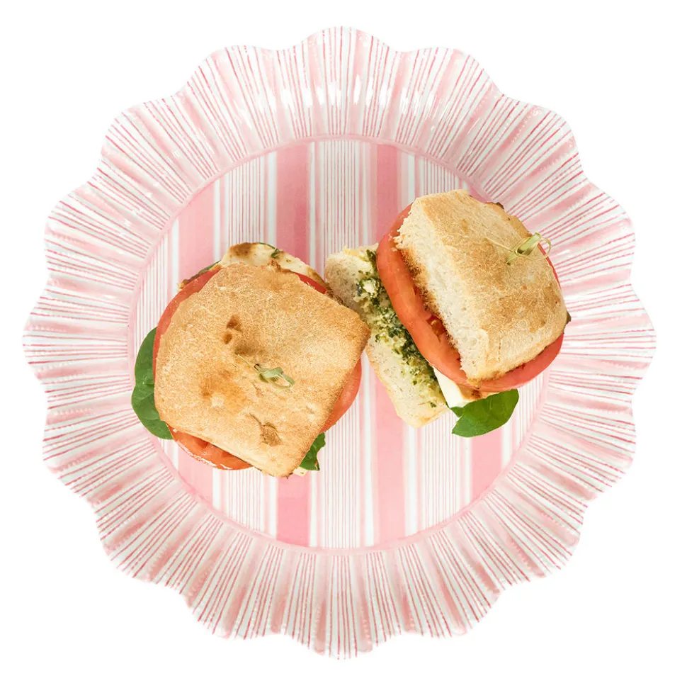 Cabana Stripe Melamine Dinner Plate, Set of 4 in Coral