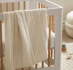 Cable Knit Baby Blanket in Natural