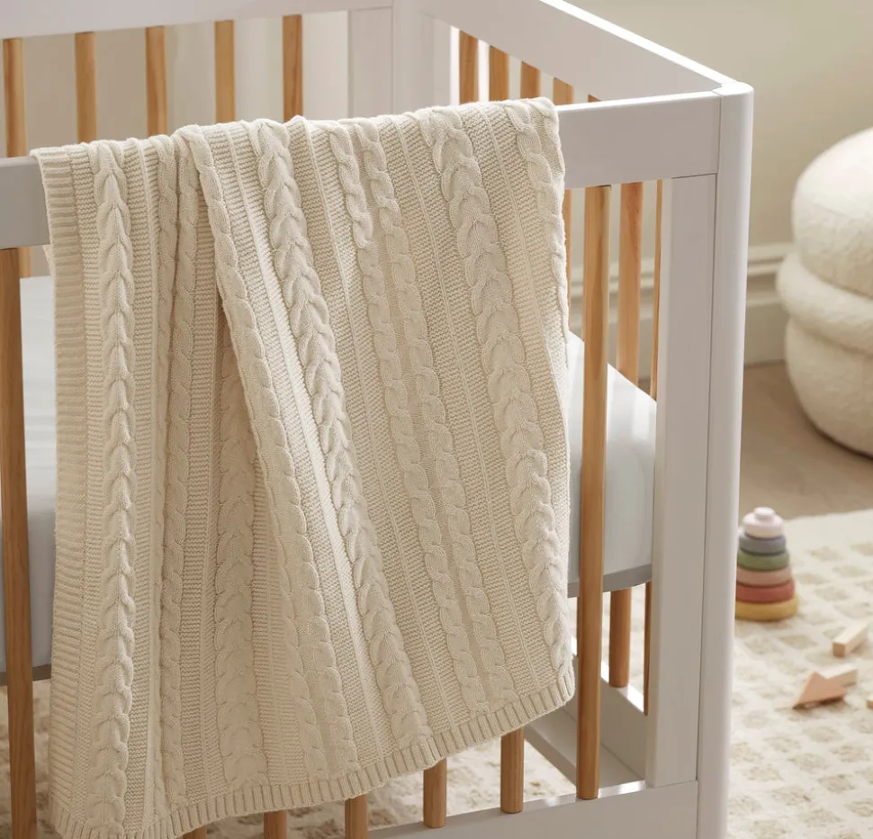 Cable Knit Baby Blanket in Natural