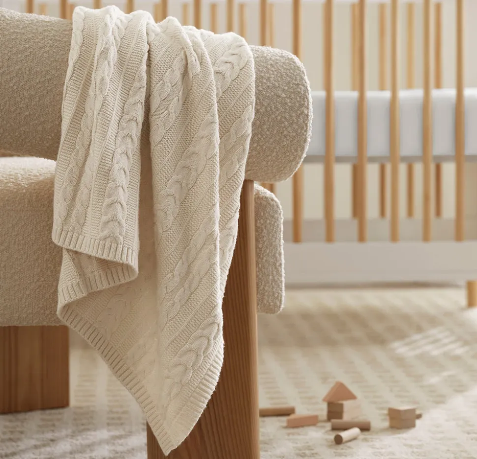 Cable Knit Baby Blanket in Natural