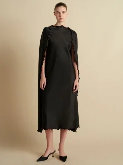 Cady Cape Dress with Scalloped Edge in Black